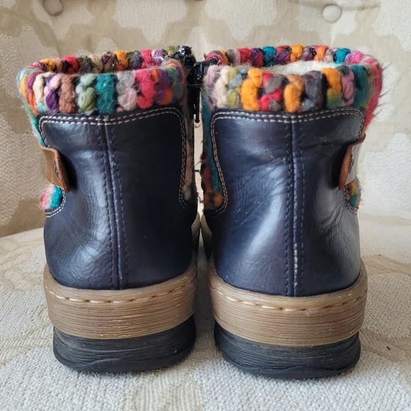 RIEKER FELICITAS MID BOOTS BOHO KNIT CUFF ZIPPER LINED NAVY EU 37 6 6.5 - Picture 5 of 15